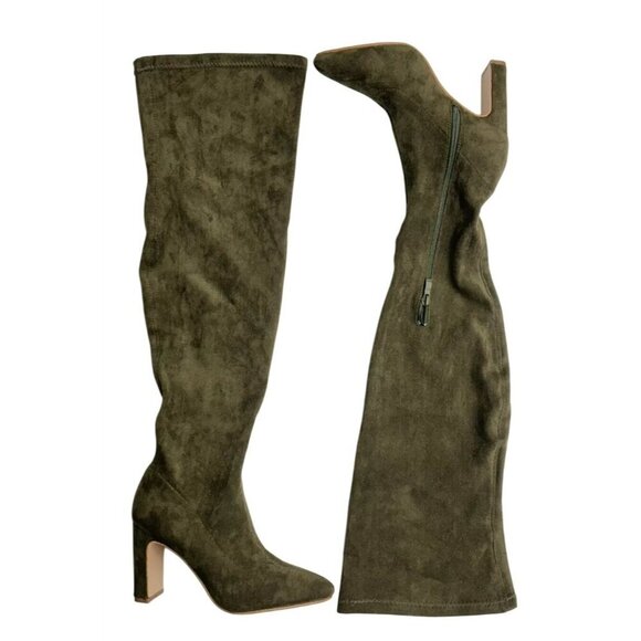 SHOES BY FLOR / Army JM / Olive Suede / Over The Knee / With Block Heel / Size 6 - Picture 3 of 6